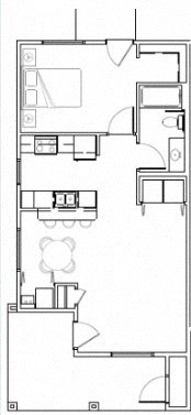 Floor plan for 1 bed, 1 bath, 681 sqft